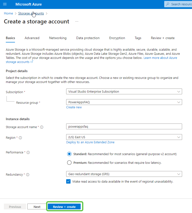 Provision Storage Account